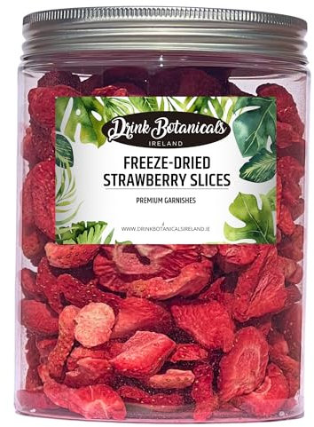 Freeze Dried Strawberries | 100% Natural & Edible | 200+ Slices | For Baking, Garnishing, Cakes, Desserts, Cocktails | Dry Strawberry Pieces | 60Grams, 2.11 Oz | Drink Botanicals Ireland | PET Jar