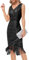 Belle Poque Damen 1920er Jahre Kleid Bleistiftkleid Ärmellos V-Ausschnitt Etuikleid Abendkleid Partykleid Schwarz XXL