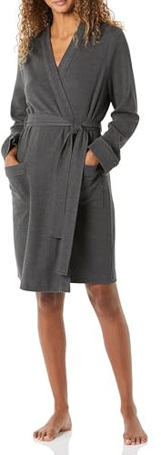 Amazon Essentials Damen Leichter Waffel-Bademantel, Mittellang (Erhältlich In Übergröße), Dunkelgrau Meliert, 6XL Große Größen