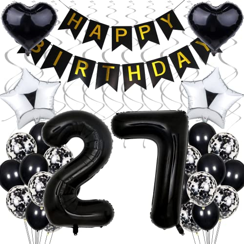 Schwarz Weiß 27 Geburtstag Party Dekoration - Silber & Schwarz Luftballons für Männer & Frauen