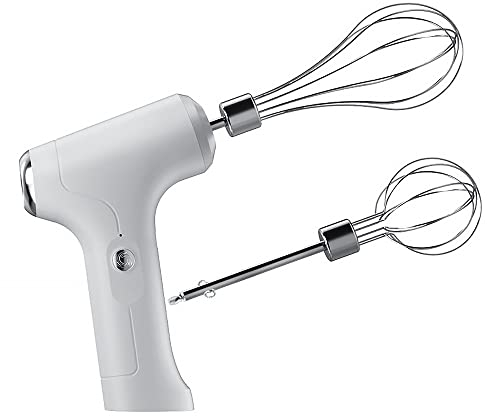 Batidor eléctrico, batidor de mano eléctrico, batidor de huevos de mano, licuadoras pequeñas portátiles de 3 velocidades, batidor de masa de acero inoxidable para cocina, hornear y cocinar (blanco)