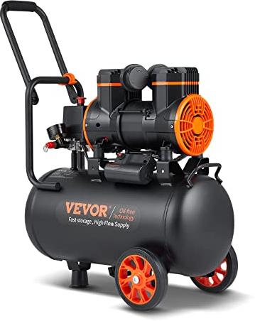 VEVOR Compressore d'Aria 24L Portatile Senza Olio Motore 1450W Velocità 2800 giri/min per Aerografo Inchiodatura, Compressore d'Aria a Secco Portatile Rumore 70dB 2 Silenziatori Temperatura -50℃ - 40℃