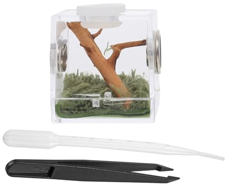 iplusmile Reptilien Terrarium aus Acryl - 3 Sets Springspinne Terrarium - Mini Spinne Box Transparent Reptilien-Zuchtbox mit Pipette Zange für Spinnen, 3.5 x 3.5 x 4cm