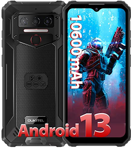 OUKITEL WP23 Rugged Smartphone Android 13, 10600mAh 7GB+64GB/1TB, 6.52 Schermo, 13MP + 5MP Fotocamera, Dual 4G SIM/Face ID/NFC/OTG/GPS