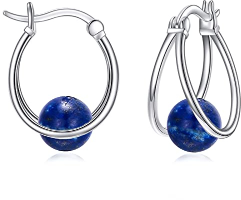POPLYKE Lapis Lazuli Ohrringe Damen Sterling Silber Lapis Lazuli Doppel Hoop Ohrringe Edelstein Hoop Ohrringe Lapis Lazuli Schmuck