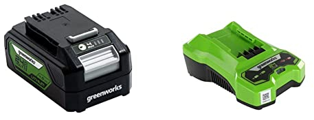 Greenworks Akku G24B4 & Tools Akku-Ladegerät G24C (Li-Ion 24 V 48W Output passend für alle Akkus der 24 V Greenworks Serie)