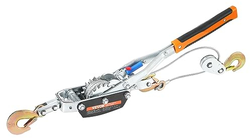 VEVOR Cabrestante de Trinquete Manual Tracción Carga Máxima de 5 T Cable de 3,5 m con 3 Ganchos Herramienta de Tracción con Dos Engranajes para Mover Barcos, Artículos, Transportar Troncos