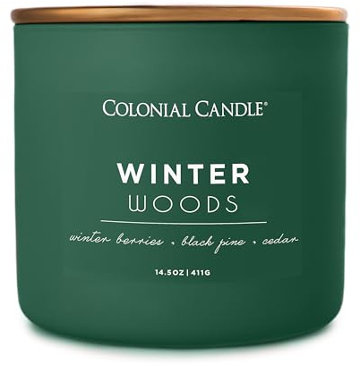 Colonial Candle Winter Woods Scented Jar Candle, Pop of Color Collection, 3 Wick, Green, 14.5 oz - Up to 60 Hours Burn