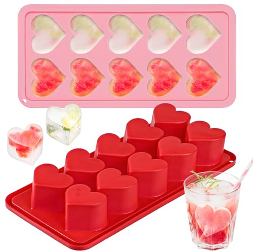 Webake Heart Ice Cube Tray Silicone 2 Pcs Deep Heart Shape Ice Cube Moulds 10 Cavity Love Chocolate Mould for Valentine's Day