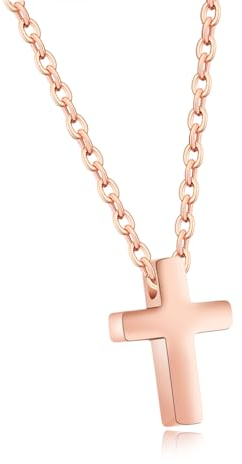 Kreuz Kette für Damen Mädchen, Kette mit Kreuz Anhänger Klein, Rosegold Kreuzkette aus Edelstahl Kreuz Halskette mit Geschenkbox Weihnachten Geschenke Kleinigkeiten für Frauen Kinder Mädchen