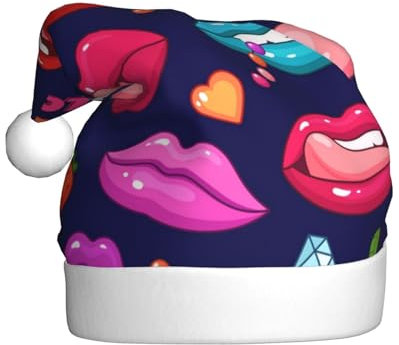 ZORIN Weihnachtsmützen mit leuchtenden Lichtern, modischer Pop-Art-Stil, Lippe, Plüschbesatz, Unisex, Weihnachtsmannmütze für Urlaub, Party, Cosplay, Weihnachtsschmuck für Herren, Damen, Erwachsene