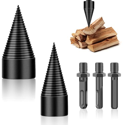 Holzspalter-Bohrer-Set, 32mm Holzspalter-Schraubenkonus-Bohrer für Brennholzbohrer mit 3 Stück Bohrgriffen, Elektrobohrer-Stufenbohrer für Holzschneider