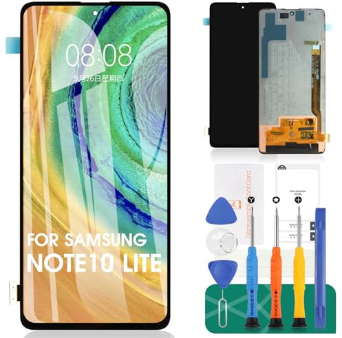 SRJTEK Ecran OLED pour Samsung Galaxy Note 10 Lite Ecran LCD Remplacement d'écran SM-N770F Numériseur Tactile Kit de réparation sans Cadre (Noir, avec Reconnaissance d'empreintes digitales)