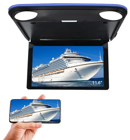 3T6B Moniteur de Toit de Voiture, 11,6 Pouces HD 1080P Moniteur de Plafond de Voiture, MP5 IPS Angle de Vision Rabattable Téléviseur au Plafond, avec éclairage d'ambiance, Voiture avec USB TF HDMI FM