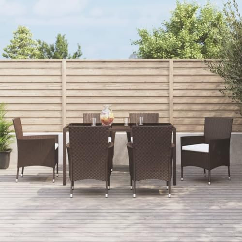 7-teiliges Garten-Essgruppe mit Kissen, braun, Polyrattan