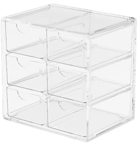 Jumuao Aufbewahrungsbox Kunststoff, Mini Schubladenbox, Kleinteilemagazin mit 6 Schubladen, Desktop Aufbewahrung Organizer für Kosmetik Schmuck Schreibwaren (Transparent-A)
