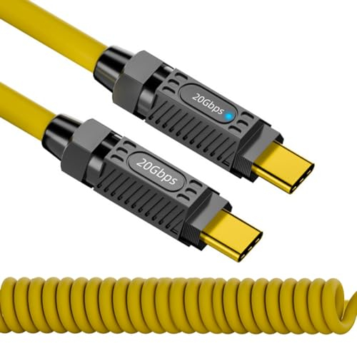 CY Stretch-Spiralkabel USB-C USB4 20 Gbit/s 140 W 8K für Gaming-Tastatur, Maus, Typ-C-Stecker auf Stecker, Strom und Daten (180 cm)