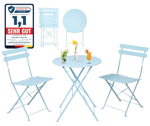 Albatros Bistroset 3-teilig Blau – Bistrotisch mit 2 Stühlen – klappbare Stühle und Tisch aus robustem Metall – optimal als Balkonmöbel Set oder Gartenmöbel in modernem Design