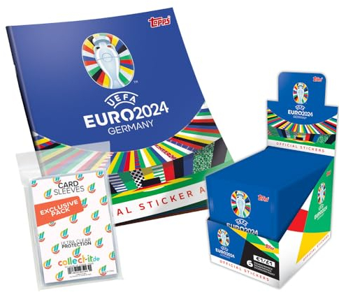 Bundle mit UEFA EURO 2024 Germany - Sammelsticker - 1 Album + 1 Display (100 Tüten) + Exklusive collect-it Hüllen