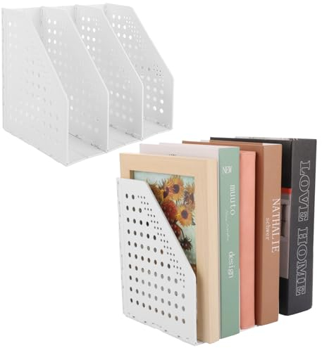 LDXDRU Lot de 2 porte-revues pliables A4, en plastique, avec 3 compartiments, porte revue pour bureau, Rangement livre Papier Vertical, A4 range revue