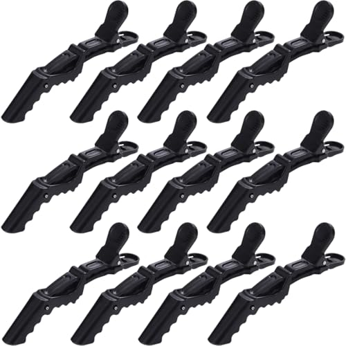 LAKJUOZ Fermagli Per Capelli Di Plastica,12 Pezzi Nero Antiscivolo Coccodrillo Clip Pinze Per Capelli Professionali Per Parrucchiere Sezionamento Per Donne,Nero