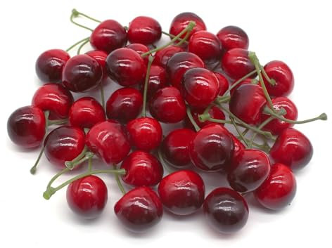 Wondora 40 Stück Kirsche Deko, Künstliche Kirsche, Früchte, Obst Set für Tischdekoration, Party, Obstteller