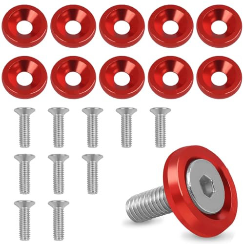 WBZOWRB 10 Paare Auto Senkkopf-Unterlegscheiben Schrauben M6,Eloxierte Aluminium Unterlegscheiben Und M6x20mm Senkkopfschrauben Fur Fahrzeug Stoßstange Kotflügel,Motorraum,Automodifikation Kit Rot