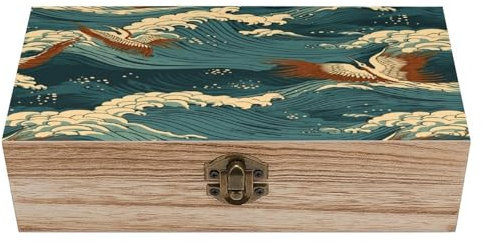 LQPMNK Aufbewahrungsbox aus Holz, japanische Wellen, Tapeten, Druck, Schmuckkästchen aus Holz, dekorative Aufbewahrungsbox, Büro-Schreibtisch-Organizer