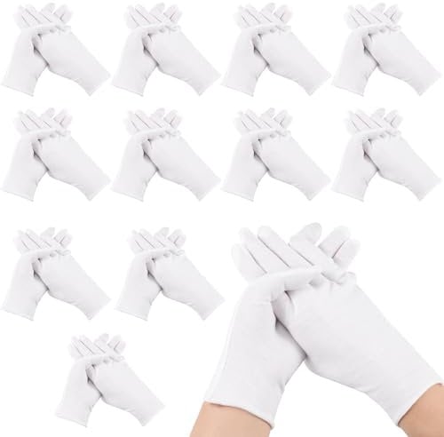 Candcamp 40 Pcs White Cotton Gloves for Eczema, Moisture Gloves for Dry Hands - Overnight Soft Coin Handling Jewelry Inspection Serving - One Size