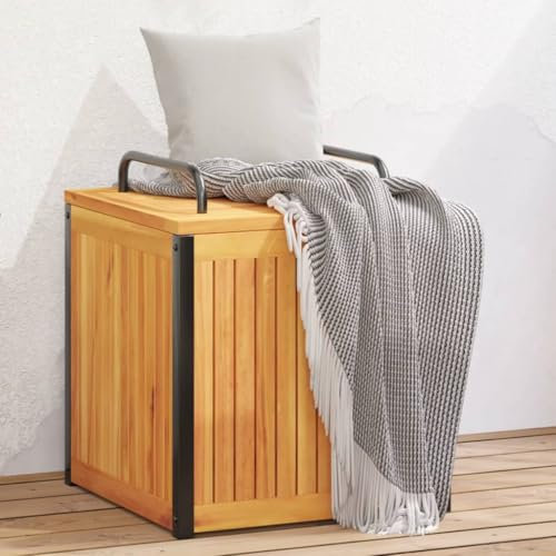LAPOOH Gartenbox 45x45x45/53 cm Massivholz Akazie und Stahl, Kissenbox Outdoor WassBerdicht, Auflagenbox, Aufbewahrungsbox, Terrassenschrank, Gartentruhe, Gartenkiste, Garten Aufbewahrung - 367607