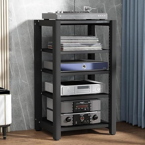 Yoeoefuo HiFi-Rack Druckerregal Plattenregal 4/5-stufige Audio-Rack-Tower HiFi-Möbelsystem Phonoschrank Mit Verstellbarem Einlegeboden Wohnzimmer-Rack HiFi-Station Lagerregal(Style 3,100x50x60cm)