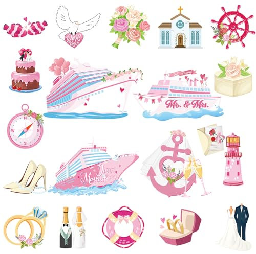 Cosmisun 20PCS Mr Mrs Cruise Door Decorations Magnetic Wedding Cruise Ship Door Decoration Magnets for Honeymoon Anniversary Party Carnival Cabin Decor