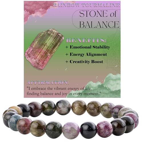 Bivei Regenbogen Tourmalin - Gleichgewicht Perlenarmband für Frauen 8mm Semi Precious Natural Stone Stretch elastischen Schmuck Yoga Geschenke