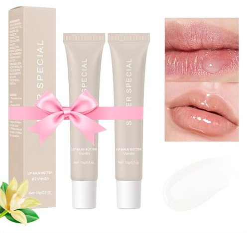Lip Tint, Mehrfarbig Lip Balm, Hydrating Finish Lippenpflege, Lightweight Lipbalm, Hochglanz Lip Gloss, Lasting Glossy Lipbalm für Tägliches Makeup Tool und Lippenpflege (#1 Vanilla,2 Stück)