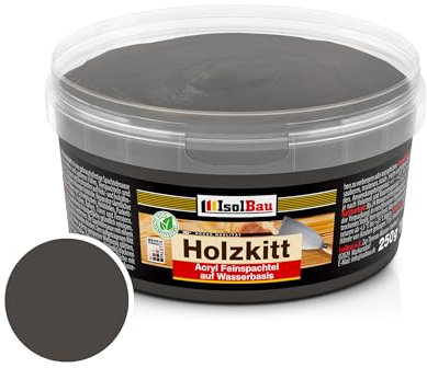 Isolbau - Holz-Spachtelmasse 250g - Spachtel für Außen und Innen - Reparaturmasse - Fertigspachtel - Schnelltrocknend - Ebenholz (Nr. 12)