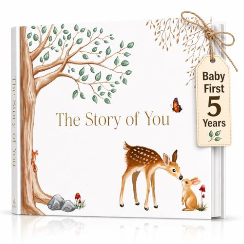 Baby Erinnerungsbuch für Jungen oder Mädchen – Erstes 5 Jahre Erinnerungsalbum von der Schwangerschaft bis zum 5. Lebensjahr – Scrapbook Journal zum Aufzeichnen von Meilensteinen und Fotos des Babys