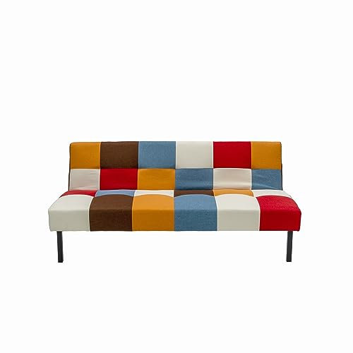 Modernes 3-Sitzer-Schlafsofa aus Stoff mit Klick-Klack-Mechanismus, armloses Design, Liegestuhl, Regenbogen-Patchwork, Farboption