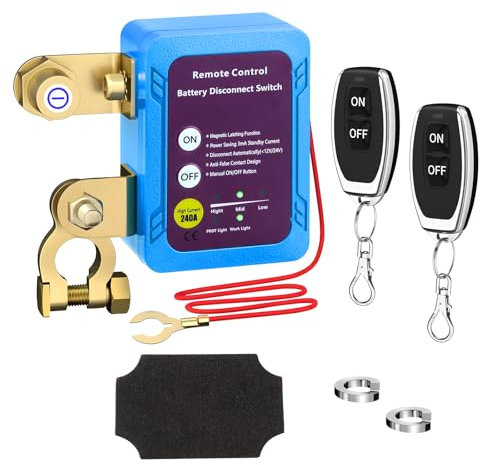 Feelhap Disjoncteur de Batterie Télécommandé Sans Fil, Interrupteur d'arrêt Automatique avec Télécommandes, Coupe Circuit Batterie 12V Coupe Batterie 240A Coupe Circuit Voiture pour ATV,Bateau,Voiture