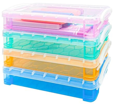 TIANLIN 4 Stück Stiftebox, Stapelbare Aufbewahrungsbox Stifte in Transparenten Farben, Größe 20.5×9.5×4cm, Organizer Stifte für Kinder und Büro