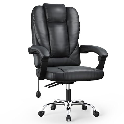 naspaluro Ergonomischer Bürostuhl, Premium-PU-Leder-Schreibtischstuhl mit Aufblasbarer Lordosenstütze, Bürostuhl mit Hoher Rückenlehne, Verstellbarer Chefsessel mit Leisen Rollen, Schwarz