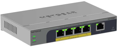 NETGEAR 5-Port Gigabit Ethernet PoE+ Easy Smart Managed Switch - with 4 x PoE+ @ 63W, Fanless, Desktop or Wall Mount (GS105EP)