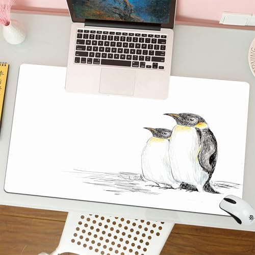 MESHIZIY Mauspad (300 × 800 MM) Verlängertes großes Mauspad Schreibtischauflage, rutschfeste Gummibasis, Gaming-Mauspad XLPinguine von Hand gezeichnet