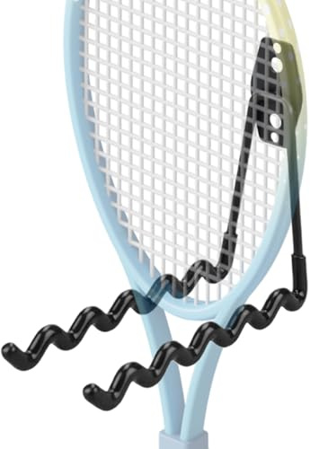 Tennis Rackets für Erwachsene, Tennis, Racket Holder, Wandhalterung mit nützlichen Haken, Organizer Rack für Männer, Frauen, Erwachsene, Jugendliche, Garagen, Gyms, Sporträume und Display, Schwarz