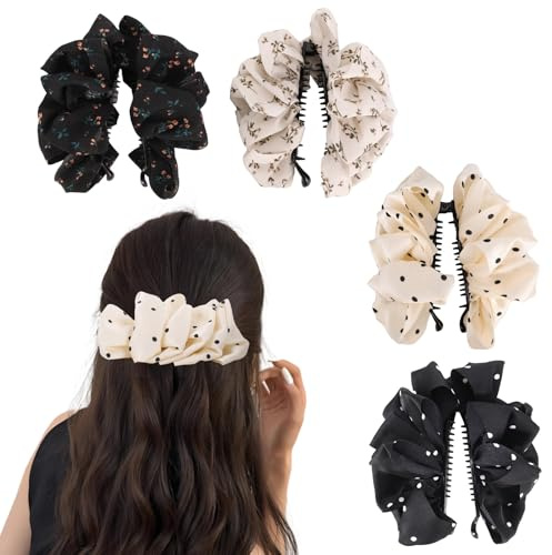 4 pièces Banana Clip, Soie Scrunchie Combiner Pince à cheveux Banana Hair Clip pour Cheveux Épais Minces Pinces à cheveux Banane Accessoires de cheveux pour femmes