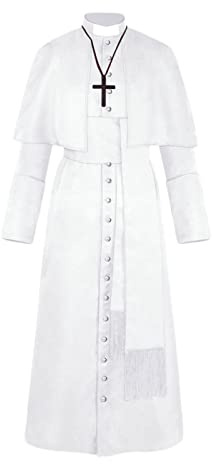 Herren Pfarrer Kostüm mit Halskette Gürtel Gothic Geistliche Mantel Lang Klassisch Mittelalter Trenchcoat Retro Viktorianischen Gehrock Bischof Kleidung Cosplay Halloween Piratenkostüm