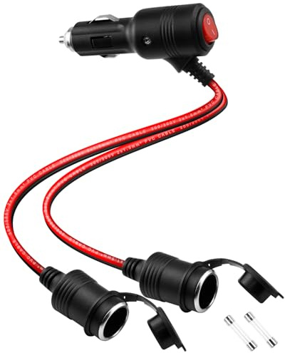 HATMINI 12 V 24 V Zigarettenanzünder-Splitter, Doppelsteckdose mit An-/Ausschalter, 16 AWG 15 A Strom-Verlängerungskabel für Auto-Kühlschrank, Reifenfüller, Staubsauger