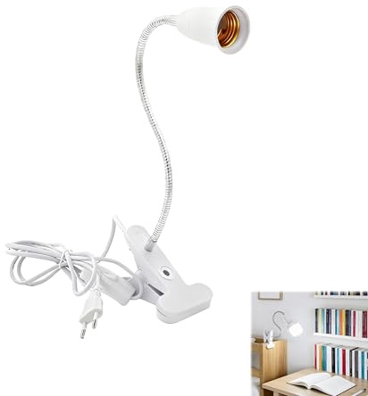 Lampe à Pince E27 avec Douille Standard, Interrupteur et Prise Européenne, Lampe Pince pour Lit, Lampe de Table LED Réglable avec Col de Cygne Flexible, comme Lampe de Chevet, Lecture, Bureau