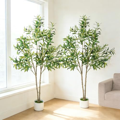 Hamlody Olivenbaum Künstlich, 150 cm 2 Packungen, Große Kunstpflanze mit Realistischen Blättern und Holzstamm, Künstlicher Olivenbaum für Zuhause, Büro und Moderne Einrichtung,Innen oder Außen