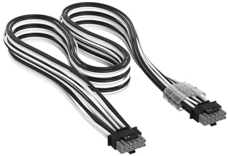 Corsair Elite Premium Individually Sleeved PCIe 12V-2x6 to PCIe 12V-2x6 600W PSU Cable – Triple-Mesh Paracord Sleeve, Low-Profile Cable Combs, Compatible with 12V-2x6 PSUs – Black/White