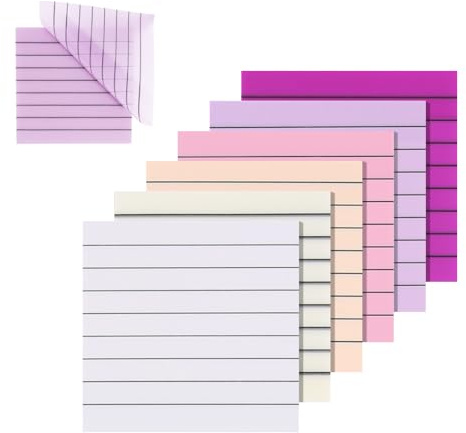 600 Blätter Transparente Haftnotizen, 12 Pads Durchsichtige Linierte Klebezettel, Wasserfest Haftnotizen Transparent Selbstklebende Notizzettel für Schule Büro Hause (7,5x7,5 cm/6 Farben)